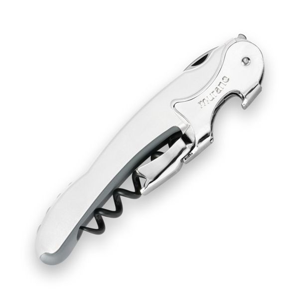 CORKSCREW RIALTO, S/S SERRATED bld, S/S DOUBLE LEVER, C/S BLK COATED SPIRAL, GRY GUM + PLASTIC WHITE hdl, BULK pkg