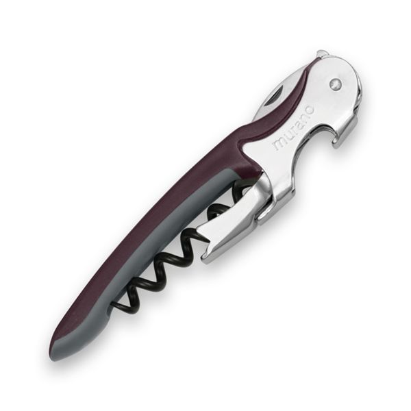 CORKSCREW MURANO, S/S SERRATED bld, S/S DOUBLE LEVER, C/S BLK COATED SPIRAL, GRY GUM + PLASTIC BROWN 8623c hdl, BULK pkg