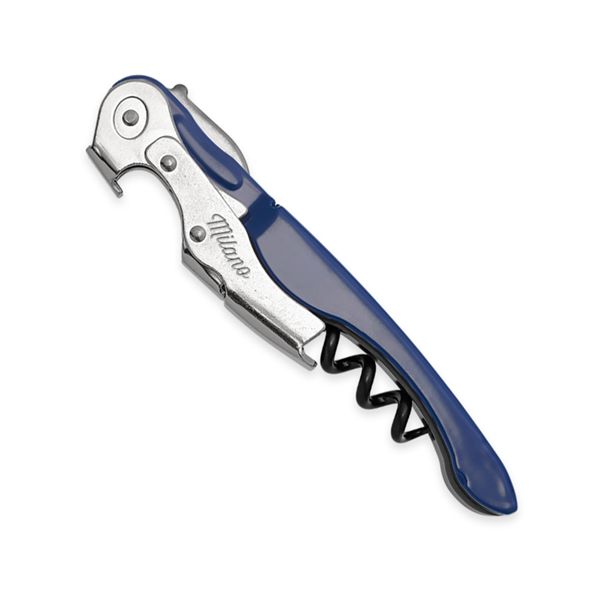 CORKSCREW MILANO BASIC, S/S SERRATED bld, S/S DOUBLE LEVER, C/S BLK COATED SPIRAL, BLK PLASTIC + C/S BLUE - RAL-5003 hdl, BULK pkg