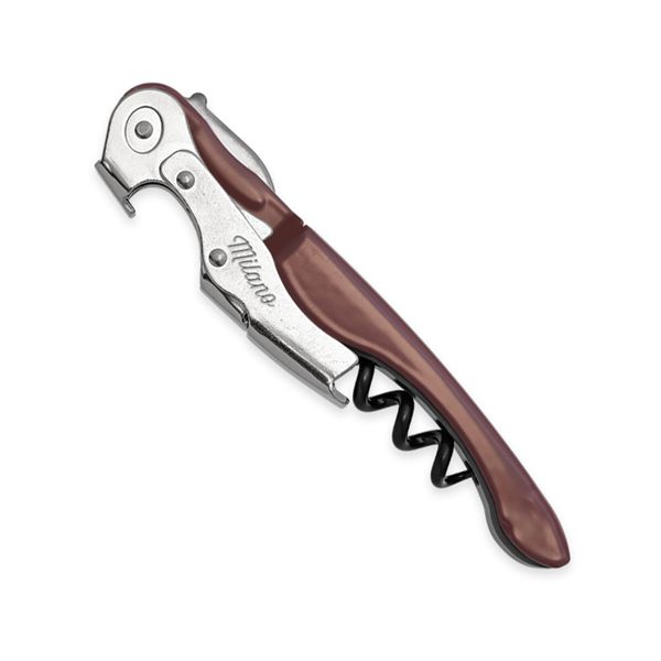 CORKSCREW MILANO BASIC, S/S SERRATED bld, S/S DOUBLE LEVER, C/S BLK COATED SPIRAL, BLK PLASTIC + C/S BROWN - RAL-8016 hdl, BULK pkg