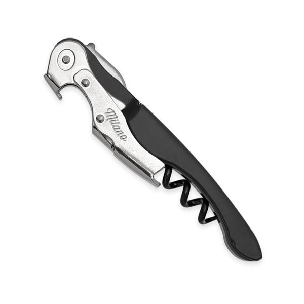 CORKSCREW MILANO BASIC, S/S SERRATED bld, S/S DOUBLE LEVER, C/S BLK COATED SPIRAL, BLK PLASTIC + C/S MATTE BLACK - RAL-9005_SMO hdl, BULK pkg