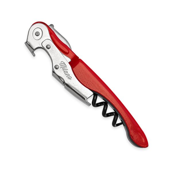 CORKSCREW MILANO BASIC, S/S SERRATED bld, S/S DOUBLE LEVER, C/S BLK COATED SPIRAL, BLK PLASTIC + C/S RED - RAL-3000 hdl, BULK pkg