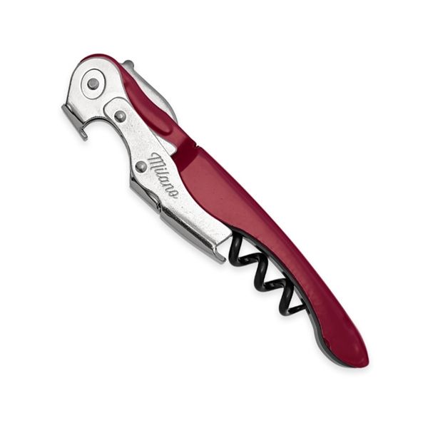 CORKSCREW MILANO PLUS, S/S SERRATED bld, S/S DOUBLE LEVER, C/S BLK COATED SPIRAL, GRY GUM + C/S AMARANTH - RAL-3005 hdl, BULK pkg