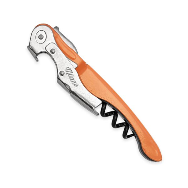 CORKSCREW MILANO PLUS, S/S SERRATED bld, S/S DOUBLE LEVER, C/S BLK COATED SPIRAL, GRY GUM + C/S ORANGE - RAL-2003 hdl, BULK pkg