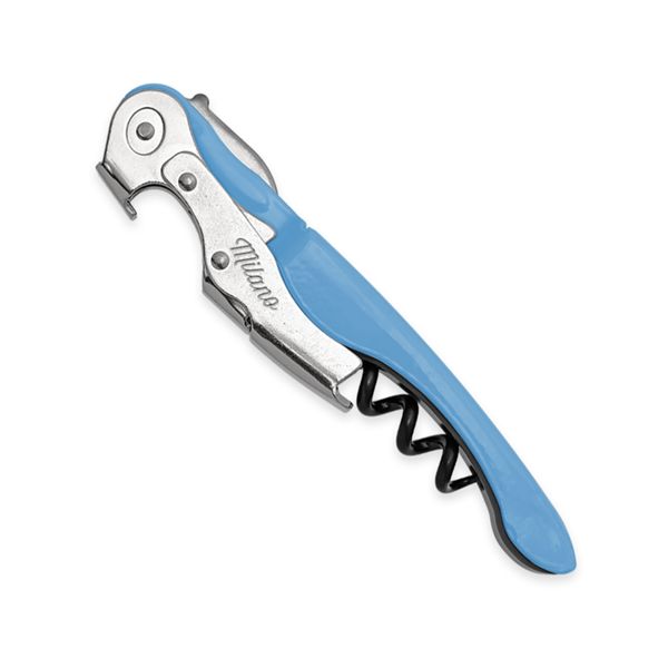 CORKSCREW MILANO PLUS, S/S SERRATED bld, S/S DOUBLE LEVER, C/S BLK COATED SPIRAL, GRY GUM + C/S LIGHT BLUE - RAL-5012 hdl, BULK pkg