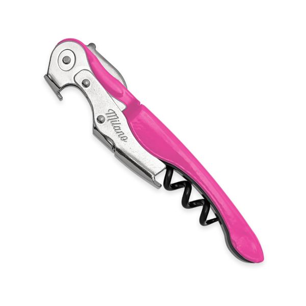 CORKSCREW MILANO PLUS, S/S SERRATED bld, S/S DOUBLE LEVER, C/S BLK COATED SPIRAL, GRY GUM + C/S MAGENTA - RAL-4010 hdl, BULK pkg