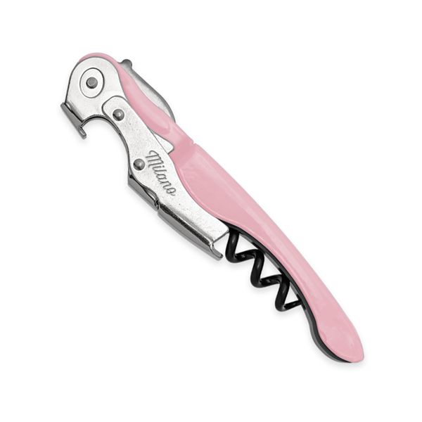 CORKSCREW MILANO PLUS, S/S SERRATED bld, S/S DOUBLE LEVER, C/S BLK COATED SPIRAL, GRY GUM + C/S ROSE - RAL-3015 hdl, BULK pkg