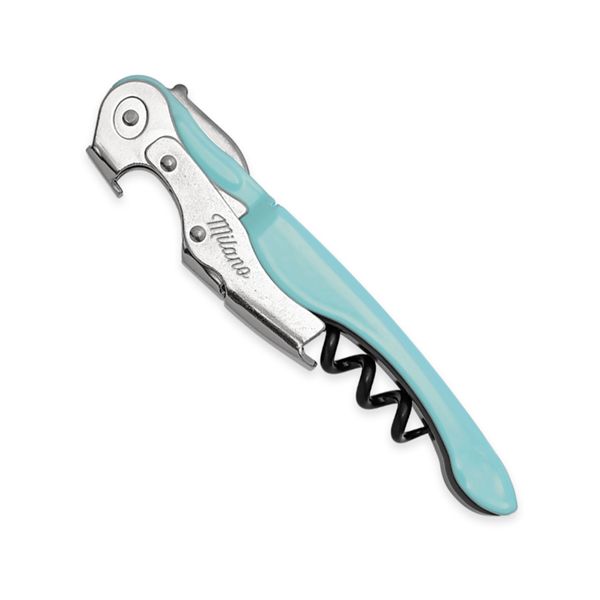 CORKSCREW MILANO PLUS, S/S SERRATED bld, S/S DOUBLE LEVER, C/S BLK COATED SPIRAL, GRY GUM + C/S LIGHT GREEN - RAL-6027 hdl, BULK pkg