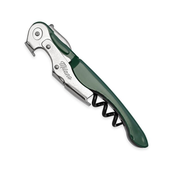 CORKSCREW MILANO PLUS, S/S SERRATED bld, S/S DOUBLE LEVER, C/S BLK COATED SPIRAL, GRY GUM + C/S DARK GREEN - RAL-6005 hdl, BULK pkg