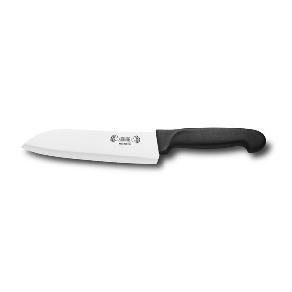 KITCHEN KNIFE HOME CUT, SANTOKU KNIFE CM 18, MIRROR POLISHED bld, AISI 420 STAINLESS STEEL bld,  BLACK Atoxic Plastic hld