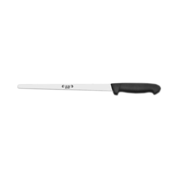 KITCHEN KNIFE CHEF CUT, EXTRA NARROW HAM KNIFE CM 28, SATIN FINISH bld, 1.4116 STAINLESS STEEL bld,  BLACK Atoxic Plastic hld