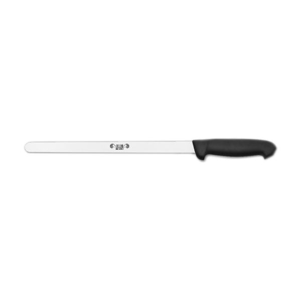 KITCHEN KNIFE CHEF CUT, NARROW HAM KNIFE CM 28, SATIN FINISH bld, 1.4116 STAINLESS STEEL bld,  BLACK Atoxic Plastic hld