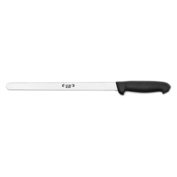 KITCHEN KNIFE CHEF CUT, NARROW HAM KNIFE CM 30, SATIN FINISH bld, 1.4116 STAINLESS STEEL bld,  BLACK Atoxic Plastic hld