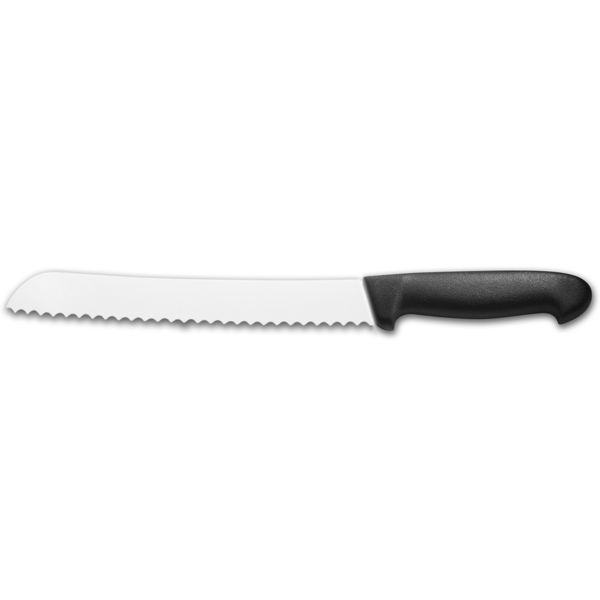 KITCHEN KNIFE CHEF CUT, BREAD KNIFE CM 30, SATIN FINISH bld, 1.4116 STAINLESS STEEL bld,  BLACK Atoxic Plastic hld