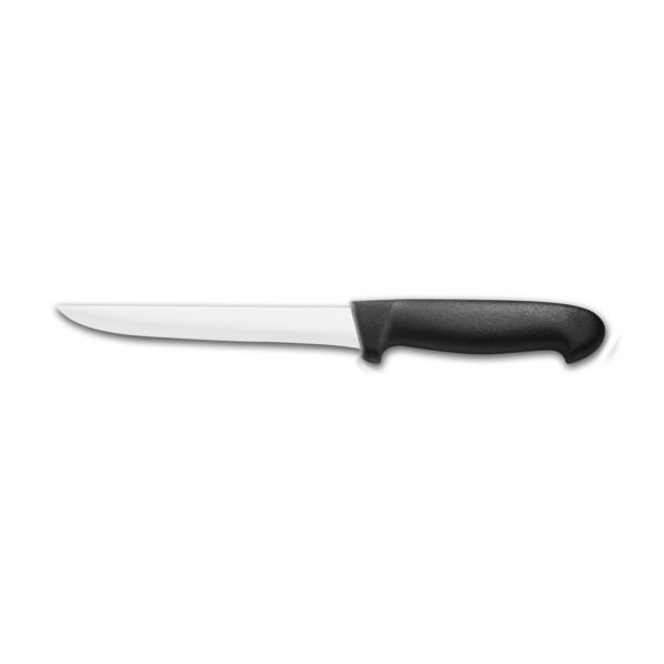 KITCHEN KNIFE CHEF CUT, BONING STRAIGHT KNIFE CM 14, SATIN FINISH bld, 1.4116 STAINLESS STEEL bld,  BLACK Atoxic Plastic hld