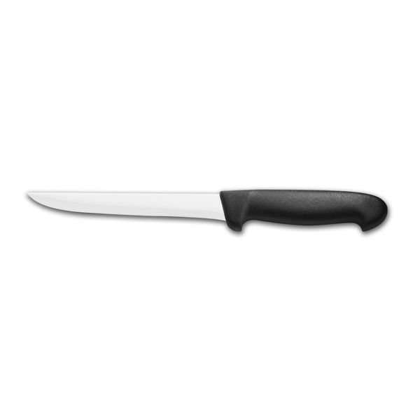 KITCHEN KNIFE CHEF CUT, BONING STRAIGHT KNIFE CM 16, SATIN FINISH bld, 1.4116 STAINLESS STEEL bld,  BLACK Atoxic Plastic hld