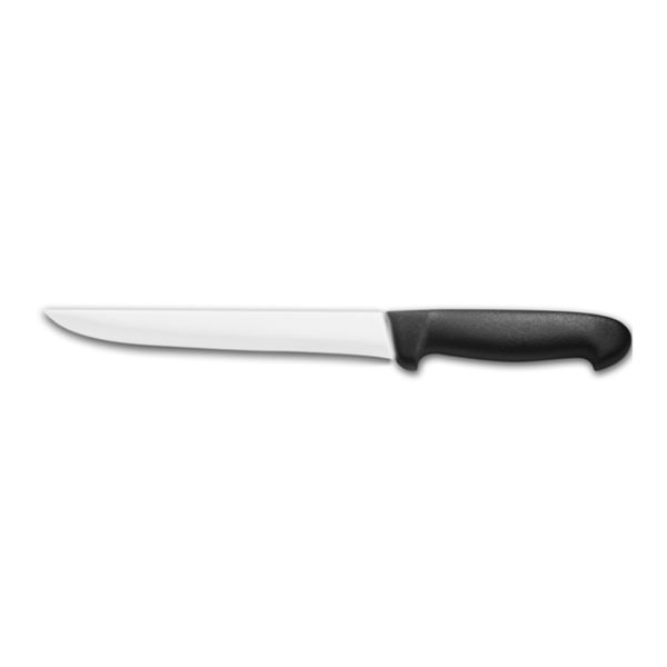 KITCHEN KNIFE CHEF CUT, BONING STRAIGHT KNIFE CM 18, SATIN FINISH bld, 1.4116 STAINLESS STEEL bld,  BLACK Atoxic Plastic hld