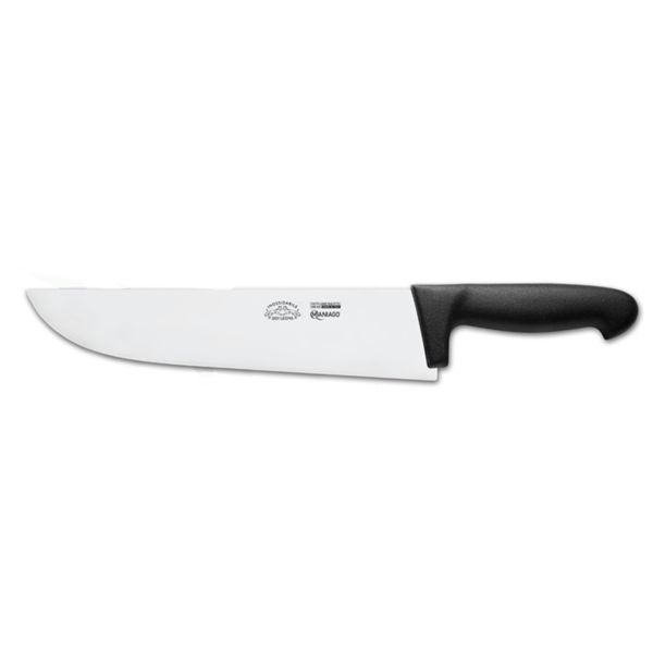 KITCHEN KNIFE CHEF CUT, WIDE BUTCHER KNIFE CM 33, SATIN FINISH bld, 1.4116 STAINLESS STEEL bld,  BLACK Atoxic Plastic hld