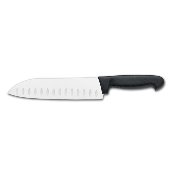 KITCHEN KNIFE CHEF CUT, SANTOKU KNIFE CM 18, SATIN FINISH bld, 1.4116 STAINLESS STEEL bld,  BLACK Atoxic Plastic hld