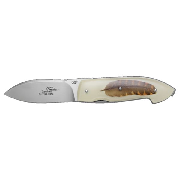 VIPER, TIMELESS, FOLD. KNIFE, W.NR.1.4116 bld, RESIN/WOODCOCK FEATHER hdl, LEATHER POUCH