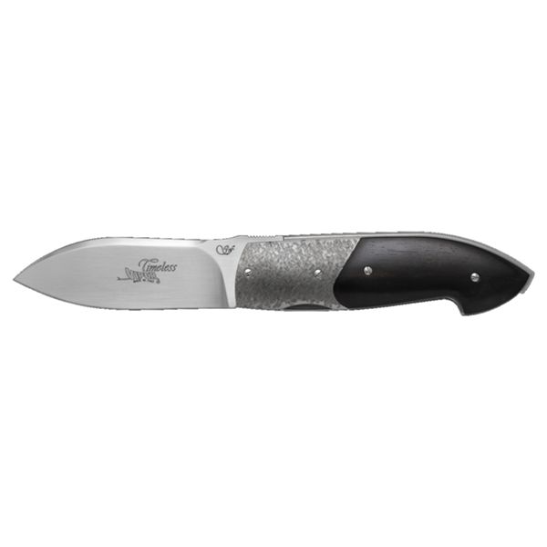 VIPER, TIMELESS, FOLD. KNIFE, W.NR.1.4116 bld, HAMMERED TITANIUM BOLSTERS, EBONY WOOD hdl, LEATHER POUCH