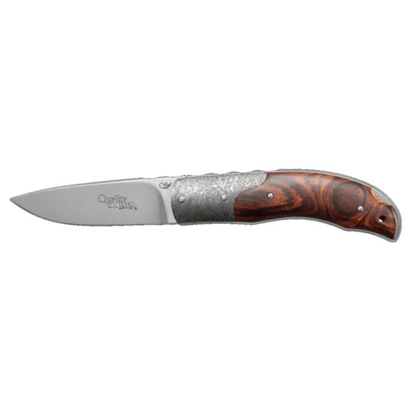 VIPER, QUALITY, FOLD. KNIFE, BOHLER N690 CO bld, HAMMERED TITANIUM BOLSTERS, COCOBOLO WOOD/PAU SANTOhdl, LEATHER POUCH