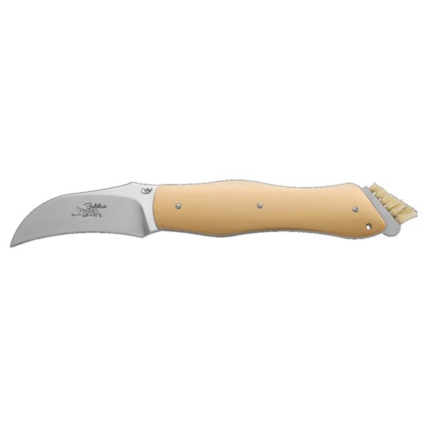 VIPER, BOLETUS, FOLD. KNIFE, AISI 440A bld, FOLDING BRUSH IMPLEMENTS, BOXWOOD hdl, LEATHER SHEATH