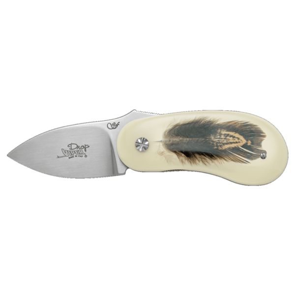 VIPER, DROP, FOLD. KNIFE, W.NR.1.4116 bld, RESIN/PHEASANT FEATHER hdl, LEATHER POUCH