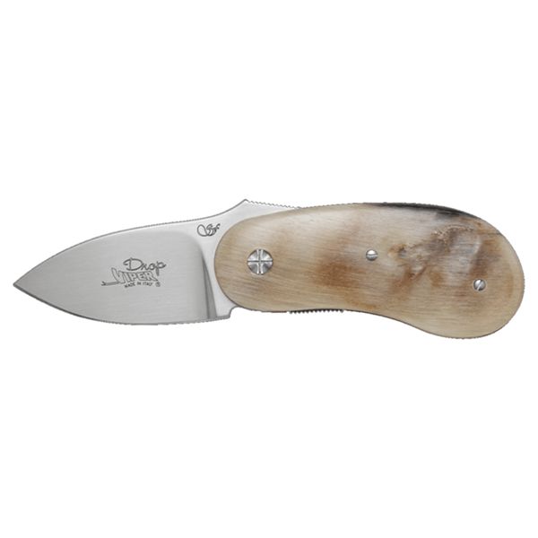 VIPER, DROP, FOLD. KNIFE, W.NR.1.4116 bld, RAM HORN hdl, LEATHER POUCH