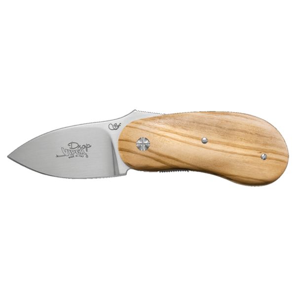 VIPER, DROP, FOLD. KNIFE, W.NR.1.4116 bld, OLIVE WOOD hdl, LEATHER POUCH