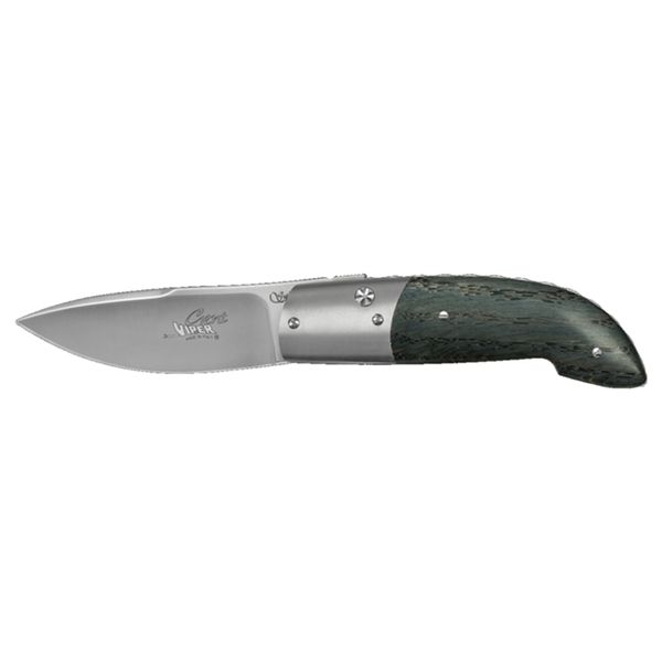 VIPER, GENT, FOLD. KNIFE, N690 BOHLER bld, TITANIUM BOLSTERS, STABILIZED OAK WOOD hdl, LEATHER POUCH