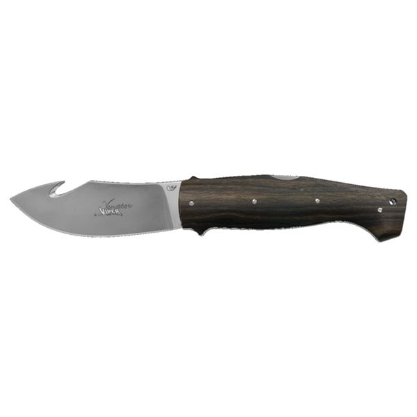 VIPER, VENATOR, FOLD. KNIFE, N690 BOHLER bld, BOLSTERS, EBONY WOOD hdl, GUT HOOK ON BLADE