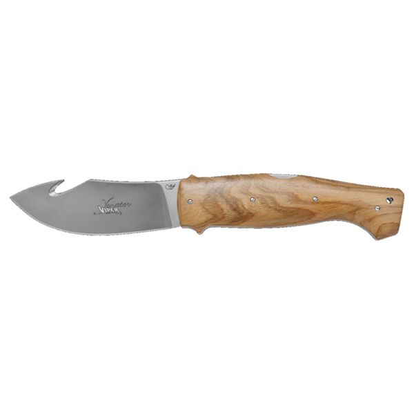 VIPER, VENATOR, FOLD. KNIFE, N690 BOHLER bld, BOLSTERS, OLIVE WOOD hdl, GUT HOOK ON BLADE