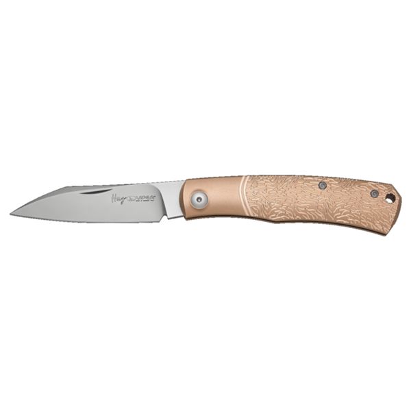 VIPER, HUG, FOLD. KNIFE, BOHLER M390 SATIN bld, SANDBLASTED BRONZE / WOLF hdl, ROUNDED STEEL SPRINGW.NR.1.4034 SPRING, LEATHER SHEATH