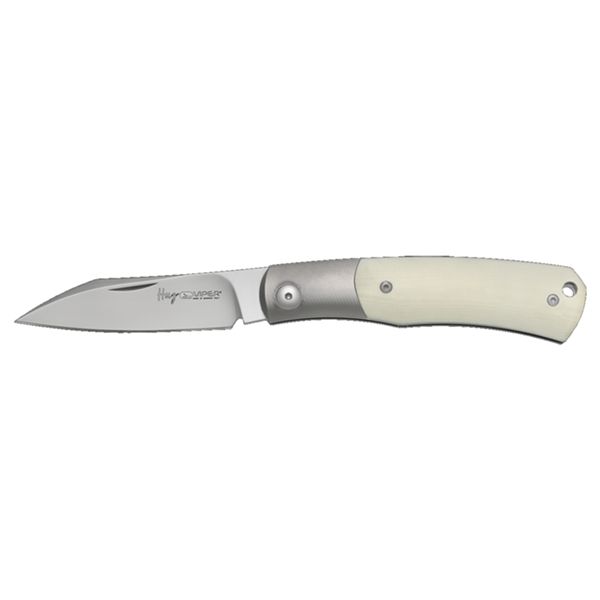 VIPER, HUG, BOHLER M390 SATIN bld, FULL TITANIUM GR5/ ONE BOLSTER, ROUNDED STEEL SPRING W.NR.1.4034,IVORY G10/SHEATH