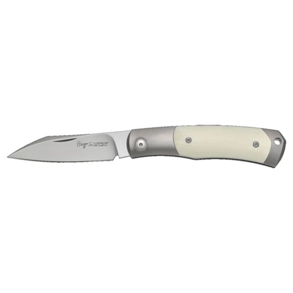 VIPER, HUG, BOHLER M390 SATIN bld, FULL TITANIUM GR5/ TWO BOLSTERS, ROUNDED STEEL SPRING W.NR.1.4034IVORY G10/SHEATH