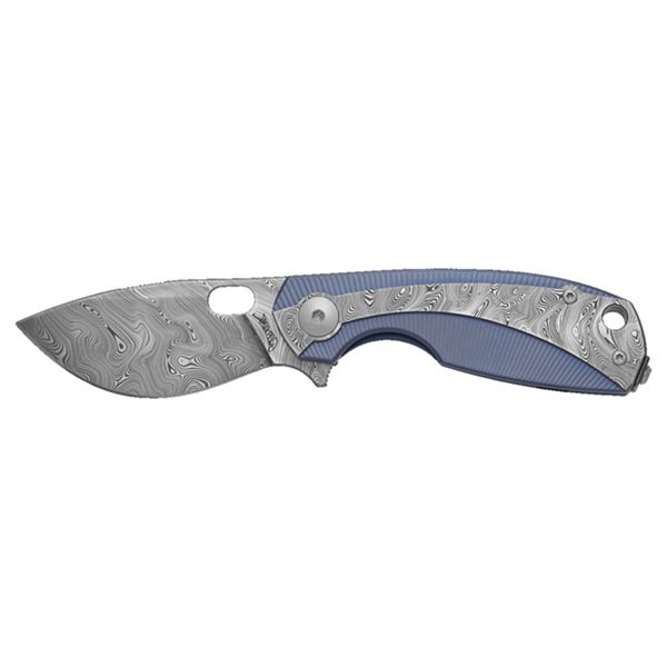 VIPER, LILLE, FOLD. KNIFE, BJORK TWIST DAMASCO bld, BLUE TITANIUM/BJORK TWIST DAMASCO hdl, BLUE TITANIUM SPACER, WOODEN PREMIUN CASE /TITANIUM CLIP