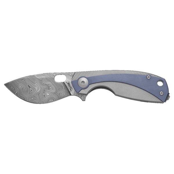 VIPER, LILLE, FOLD. KNIFE, BJORK TWIST DAMASCO bld, TITANIUM/BLUE TITANIUM hdl, BLUE TITANIUM SPACER, WOODEN CASE /TITANIUM CLIP