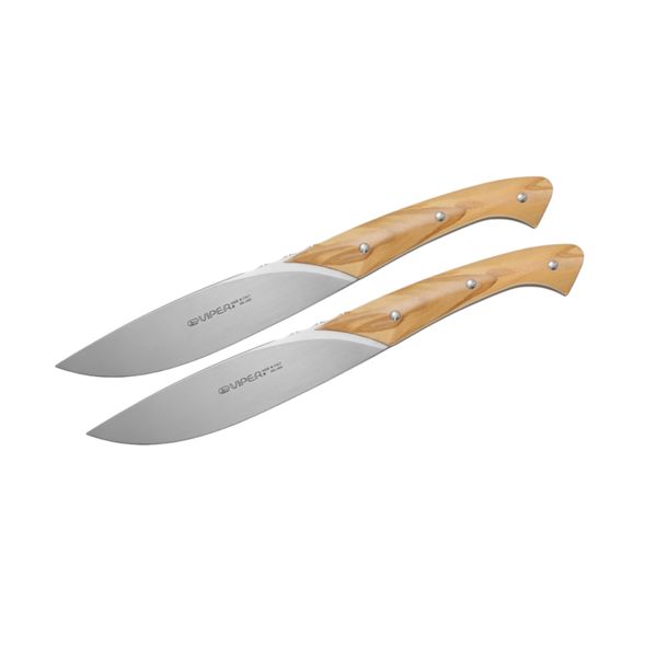 VIPER, FIORENTINA, STEAK KNIFE, NITRO B/440A bld, OLIVE WOOD hdl, 2 PIECES GIFT BOX