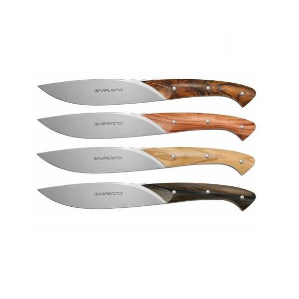 VIPER, FIORENTINA, STEAK KNIFE, NITRO B/440A bld, ALL 4 MATERIALS hdl, 4 PIECES GIFT BOX