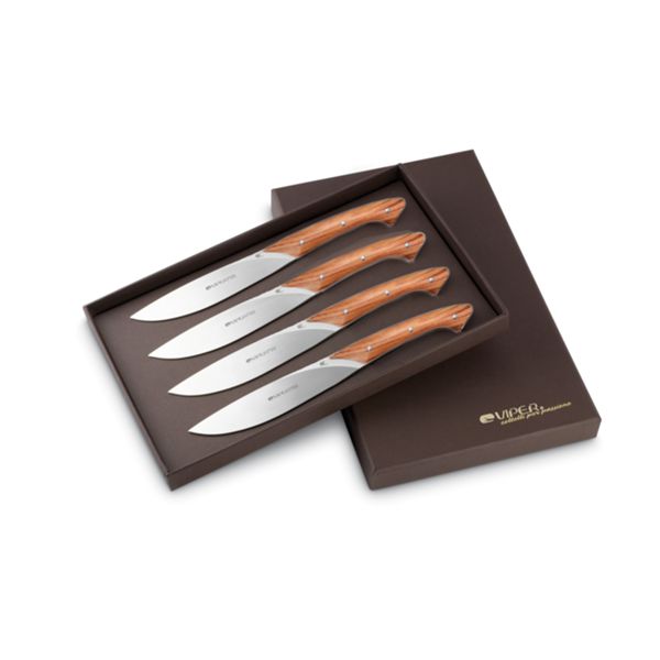 VIPER, FIORENTINA, STEAK KNIFE, NITRO B/440A bld, TULIP WOOD hdl, 4 PIECES GIFT BOX