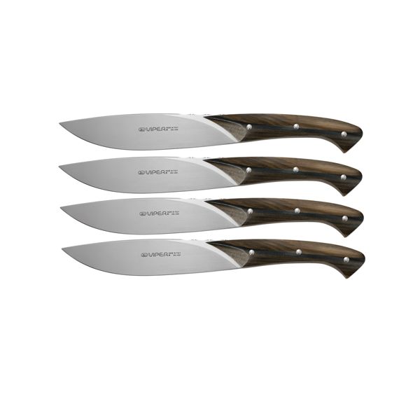 VIPER, FIORENTINA, STEAK KNIFE, NITRO B/440A bld,ZIRICOTE WOOD hdl, 4 PIECES GIFT BOX