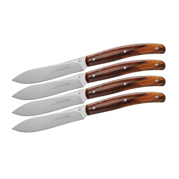 VIPER, COSTATA DROP POINT, STEAK KNIFE, NITRO B/440A bld, COCOBOLO/PAU SANTO WOOD hdl, 4 PIECES GIFTBOX