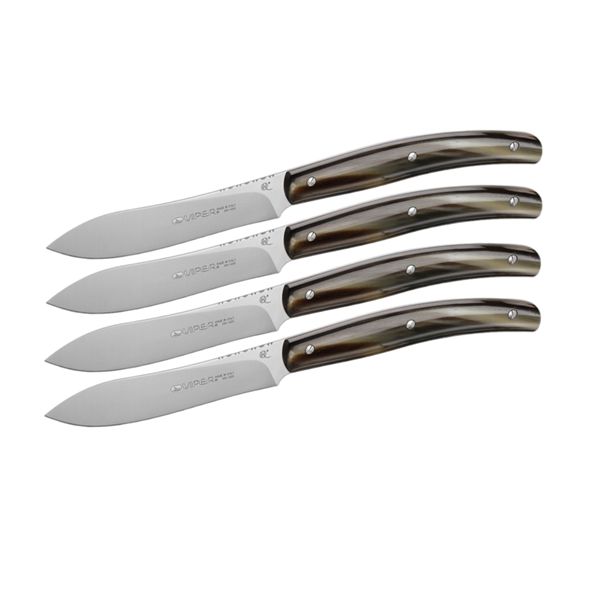 VIPER, COSTATA DROP POINT, STEAK KNIFE, NITRO B/440A bld, HORN TIP hdl, 4 PIECES GIFT BOX