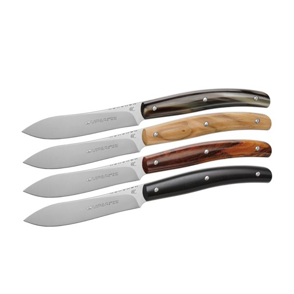 VIPER, COSTATA DROP POINT, STEAK KNIFE, NITRO B/440A bld, 4 MATERIALS hdl, 4 PIECES GIFT BOX