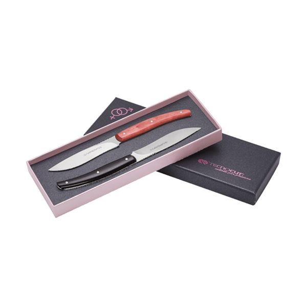 VIPER, COSTATA LUI&LEI, STEAK KNIFE, NITRO B/440A bld, EBONY & PINK IVORY hdl, 2 PIECES GIFT BOX