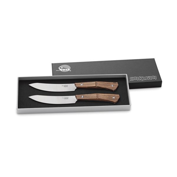 VIPER, SAKURA SERIES, STEAK KNIFE, BUDERUS NITRO B bld, BOKOTE WOOD hdl, 2 PIECES GIFT BOX