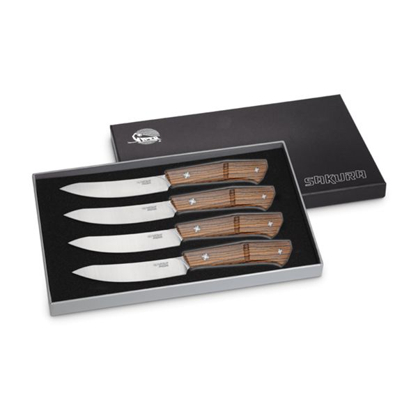 VIPER, SAKURA SERIES, STEAK KNIFE, BUDERUS NITRO B bld, BOKOTE WOOD hdl, 4 PIECES GIFT BOX