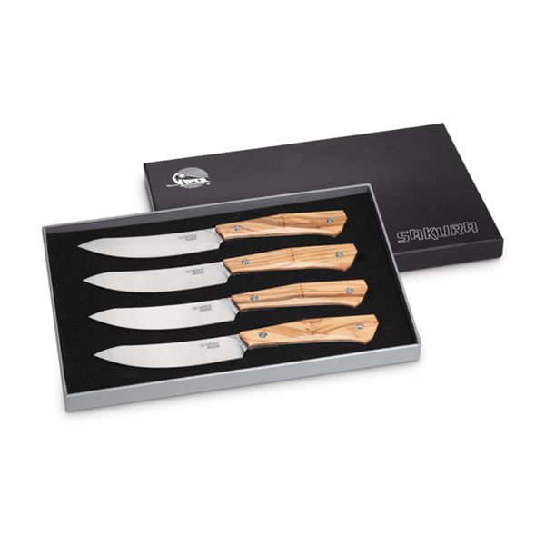 VIPER, SAKURA SERIES, STEAK KNIFE, BUDERUS NITRO B bld, OLIVE WOOD hdl, 4 PIECES GIFT BOX